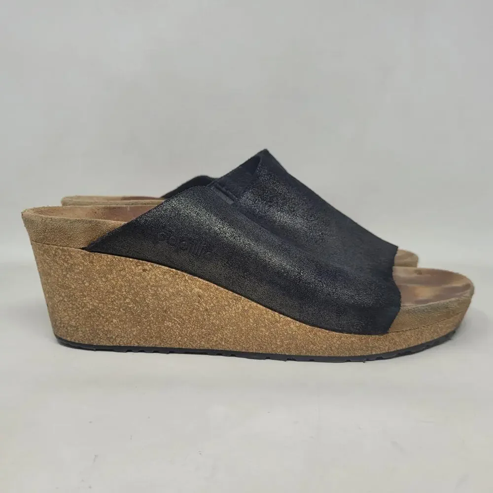 Papillio Birkenstock Sandals EU40 US9 Black Suede Namica Wedge Comfort Slip On